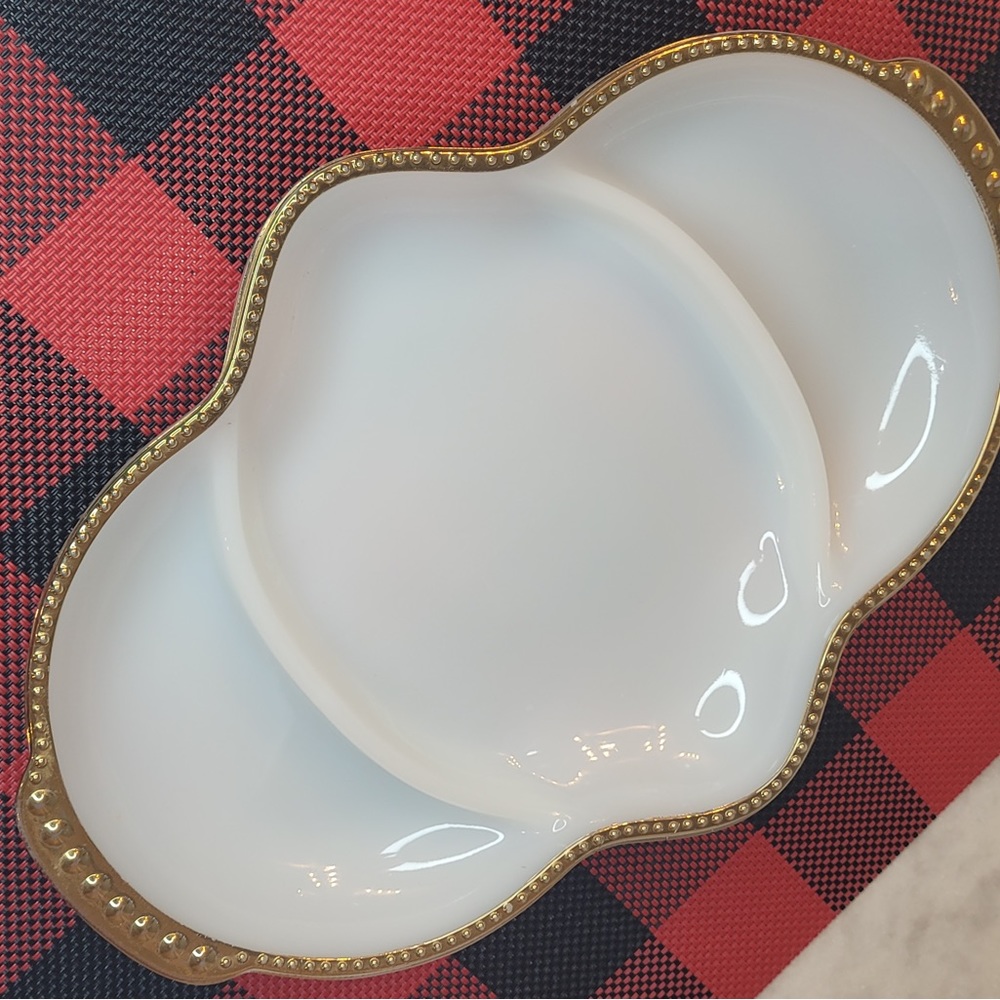 Fire King Ovenware Milk Glass Divided Relish Candy Serving Dish